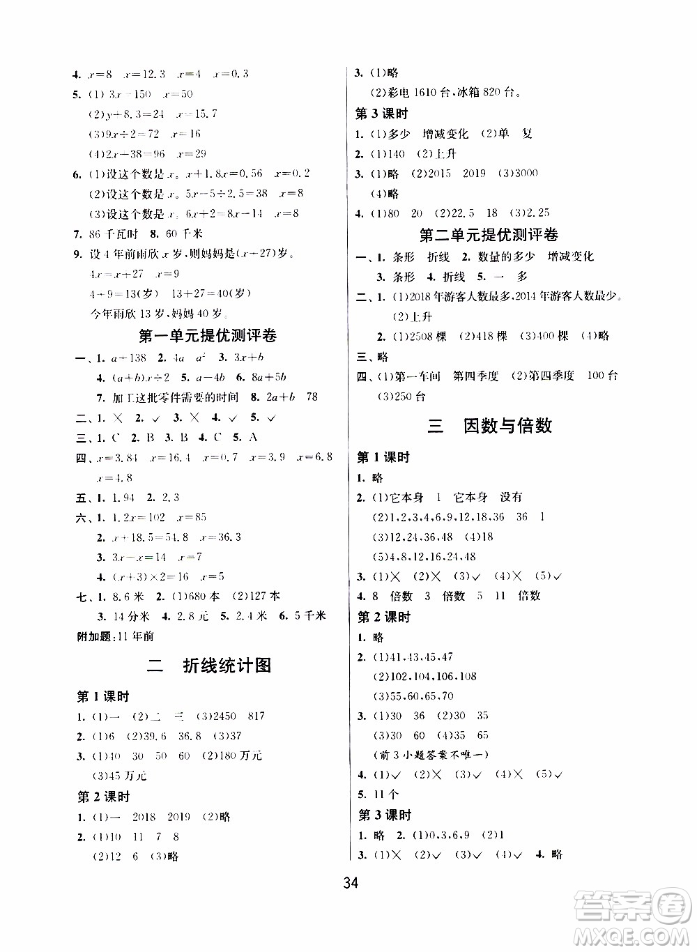 江蘇人民出版社2020年課時(shí)訓(xùn)練數(shù)學(xué)五年級(jí)下冊(cè)江蘇版參考答案