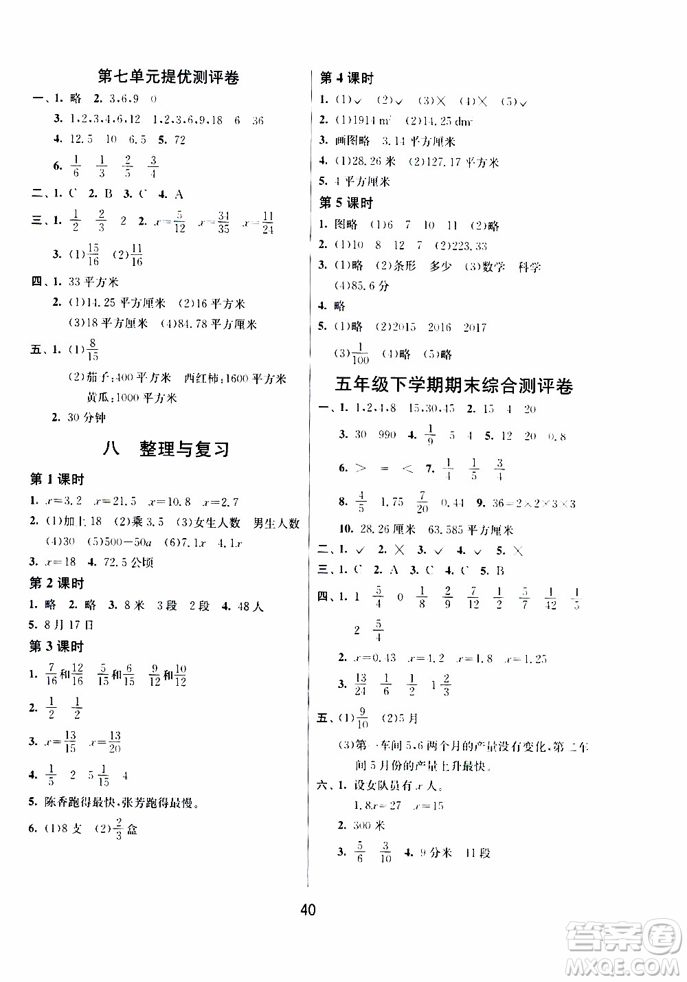 江蘇人民出版社2020年課時(shí)訓(xùn)練數(shù)學(xué)五年級(jí)下冊(cè)江蘇版參考答案