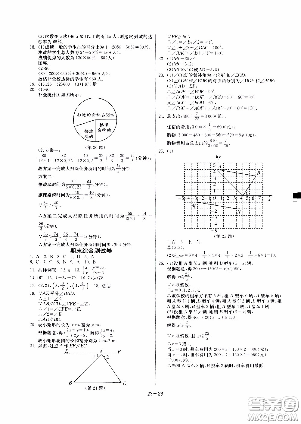 江蘇人民出版社2020年課時訓練數學七年級下冊RMJY人民教育版參考答案