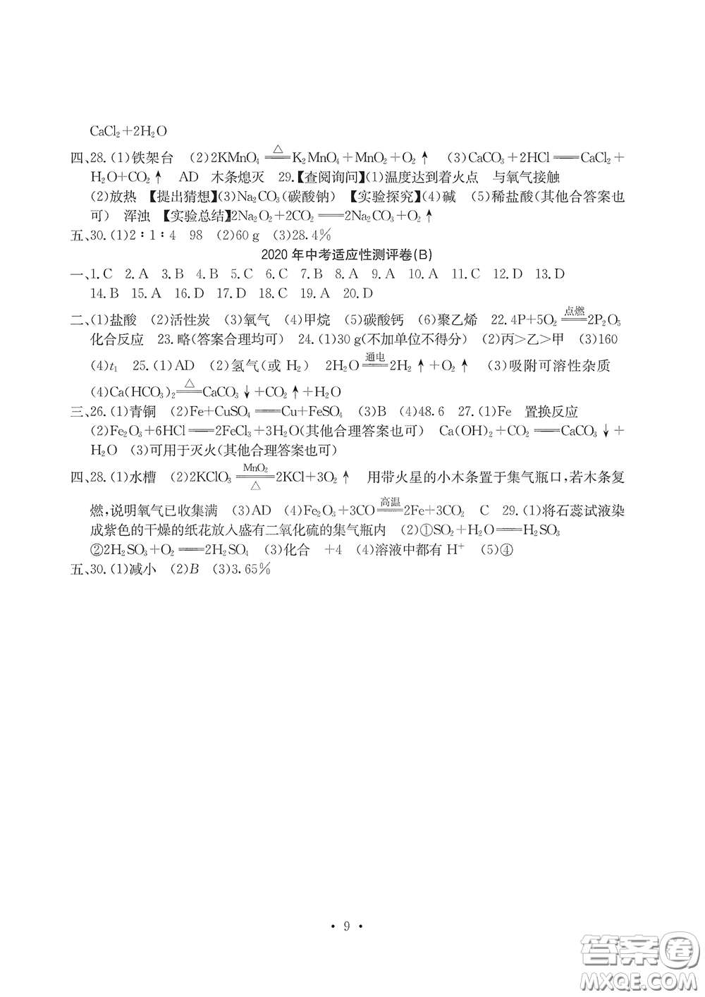 光明日?qǐng)?bào)出版社2020大顯身手素質(zhì)教育單元測(cè)評(píng)卷九年級(jí)化學(xué)下冊(cè)人教版答案