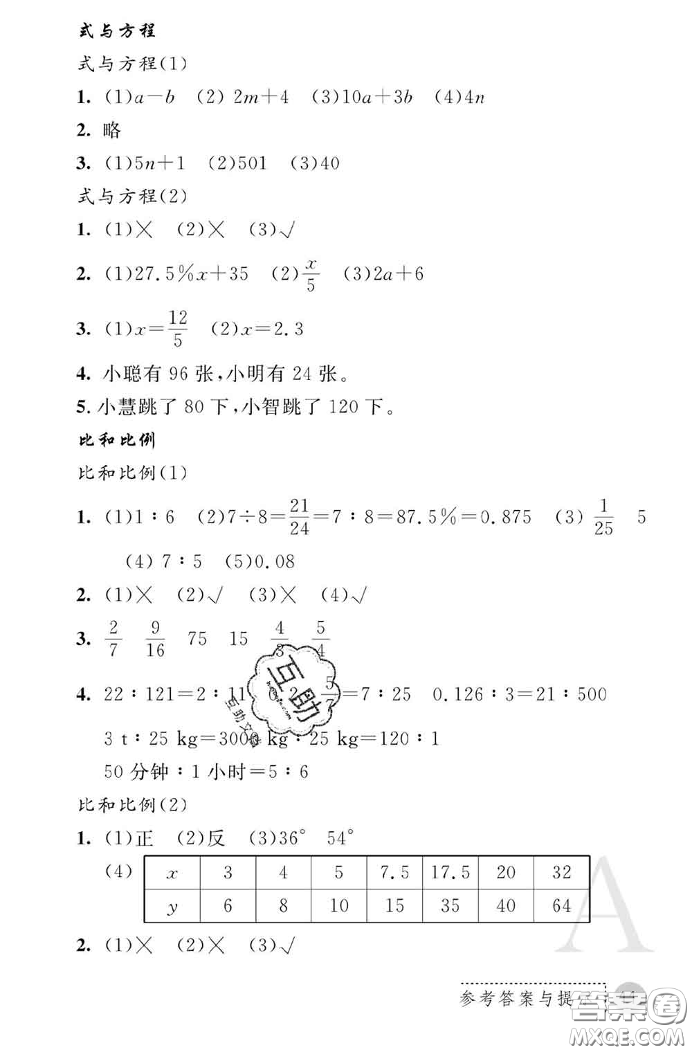 陜西師范大學(xué)出版社2020春課堂練習(xí)冊六年級數(shù)學(xué)下冊A版答案