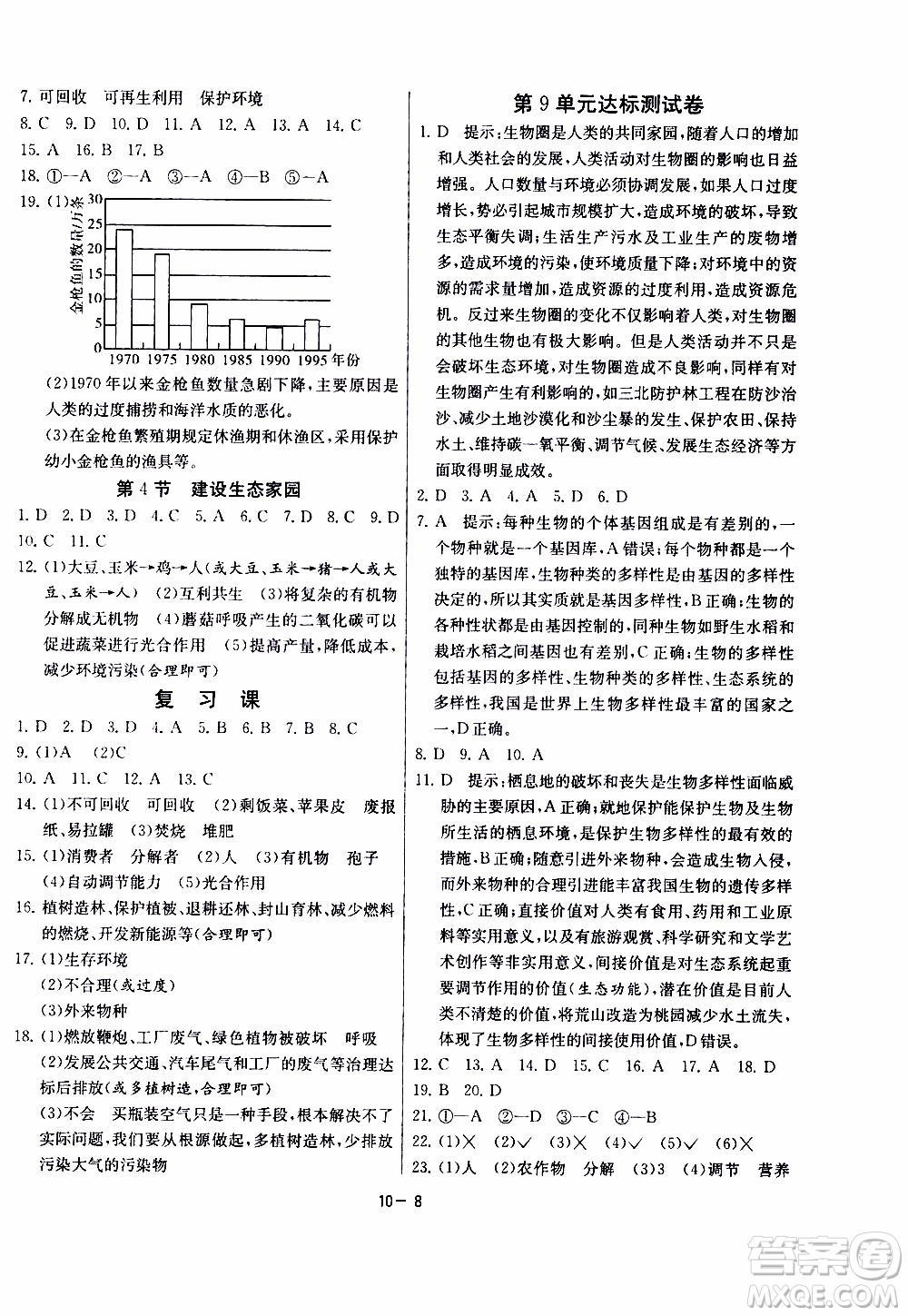 2020年課時(shí)訓(xùn)練八年級(jí)下冊(cè)生物學(xué)江蘇版參考答案