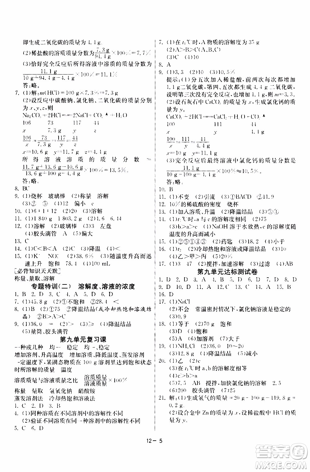 2020年課時訓練九年級下冊化學RMJY人民教育版參考答案