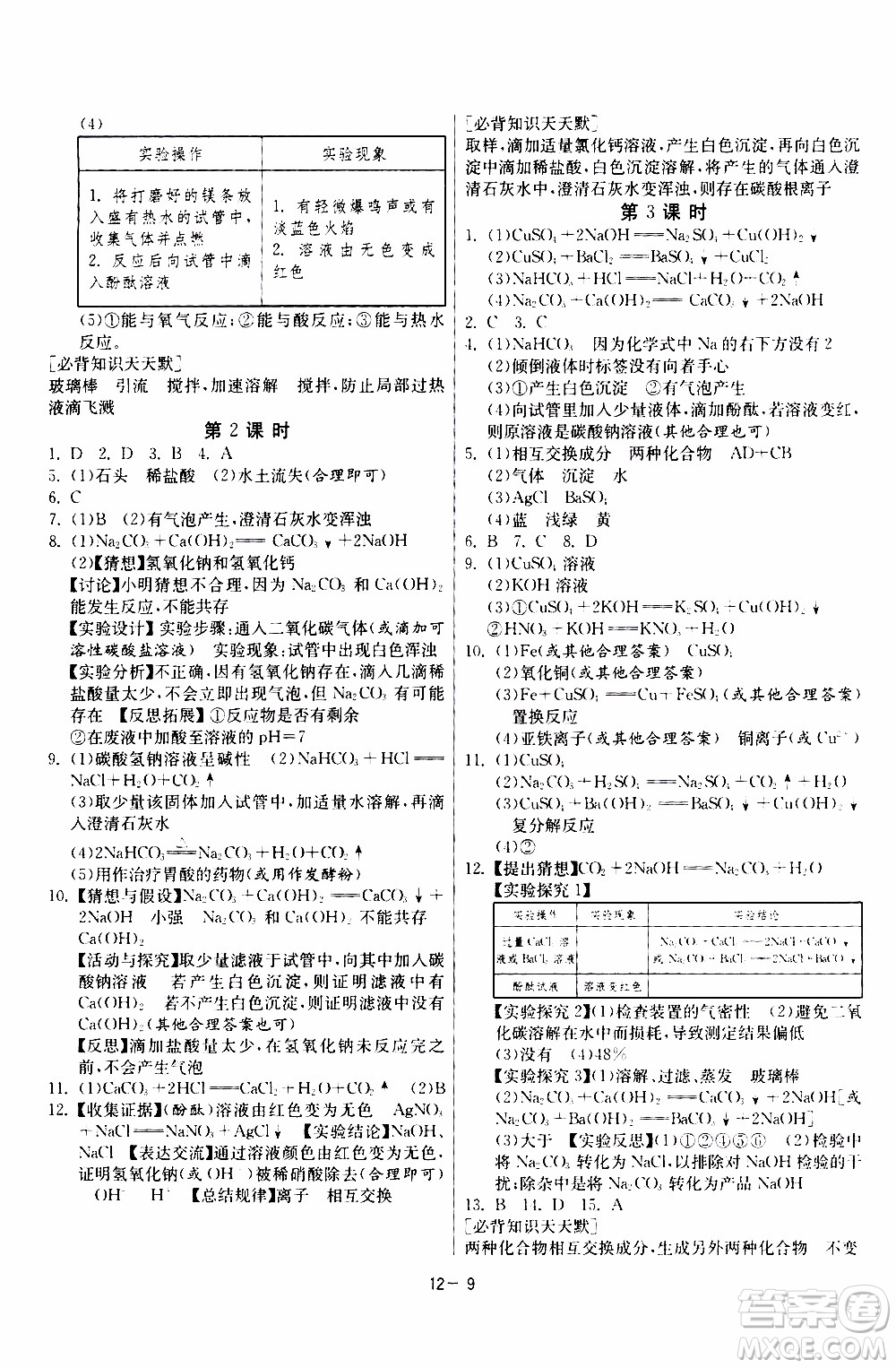 2020年課時訓練九年級下冊化學RMJY人民教育版參考答案