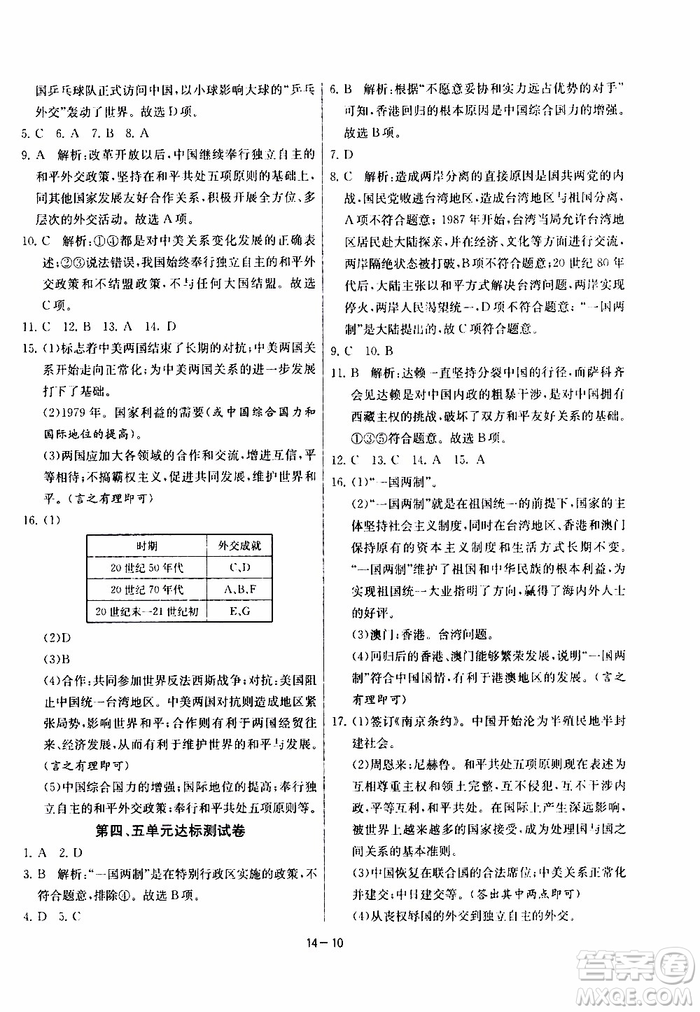 2020年課時訓(xùn)練八年級下冊歷史RMJY人民教育版參考答案