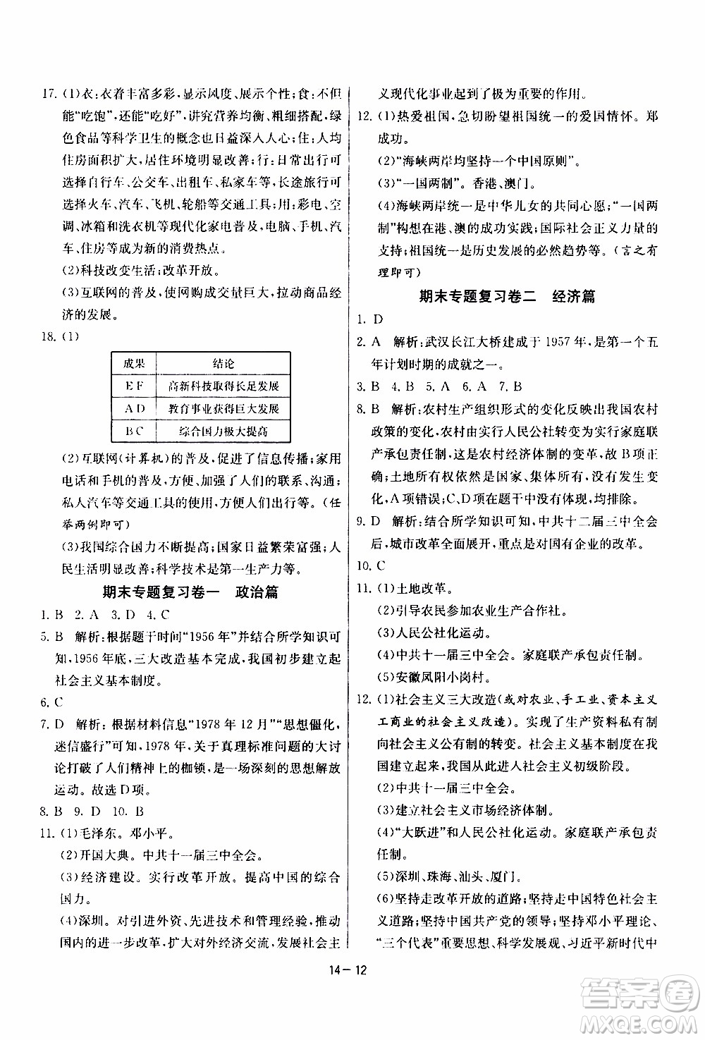 2020年課時訓(xùn)練八年級下冊歷史RMJY人民教育版參考答案