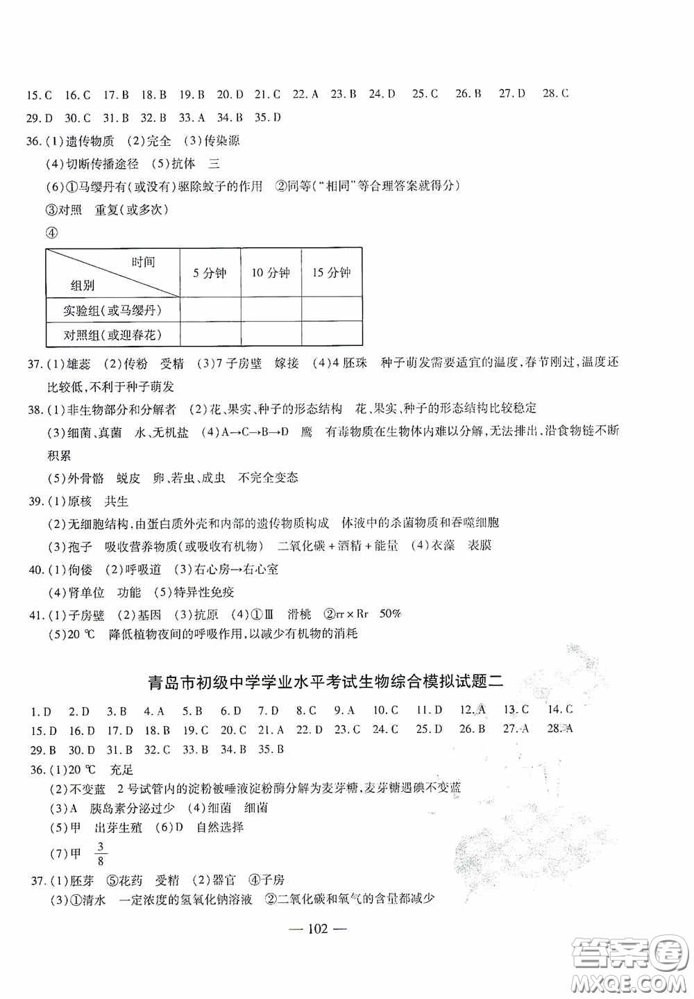 四維文化中考考什么2020中考沖刺模擬卷生物答案