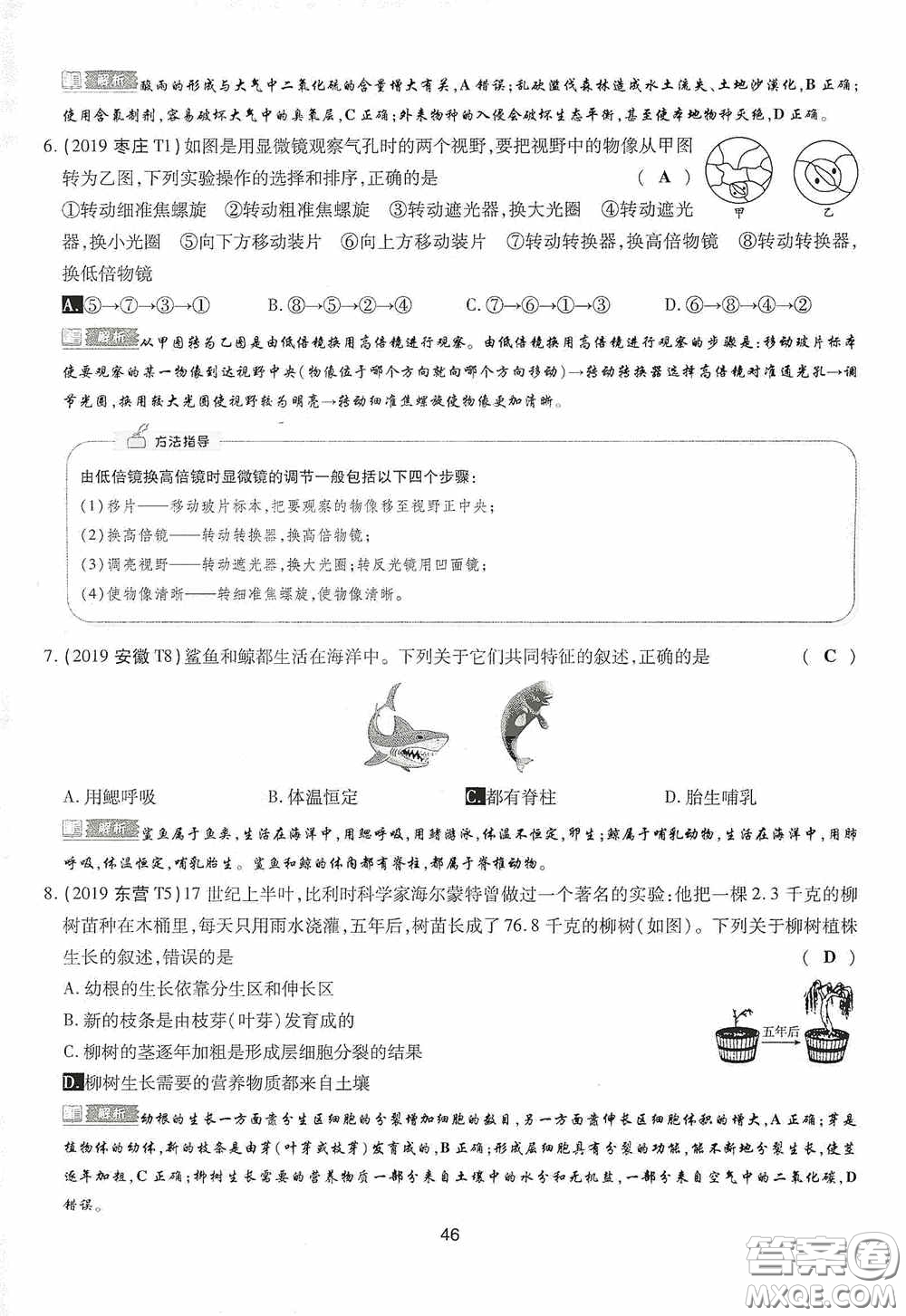 2020江西中考必備中考一卷通生物答案