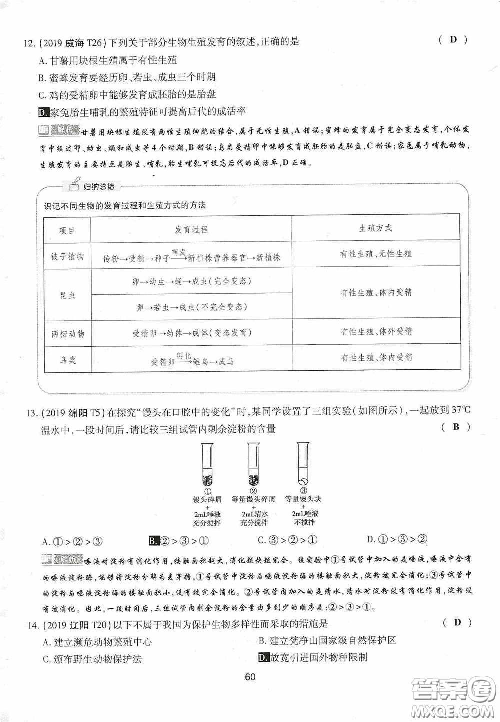 2020江西中考必備中考一卷通生物答案