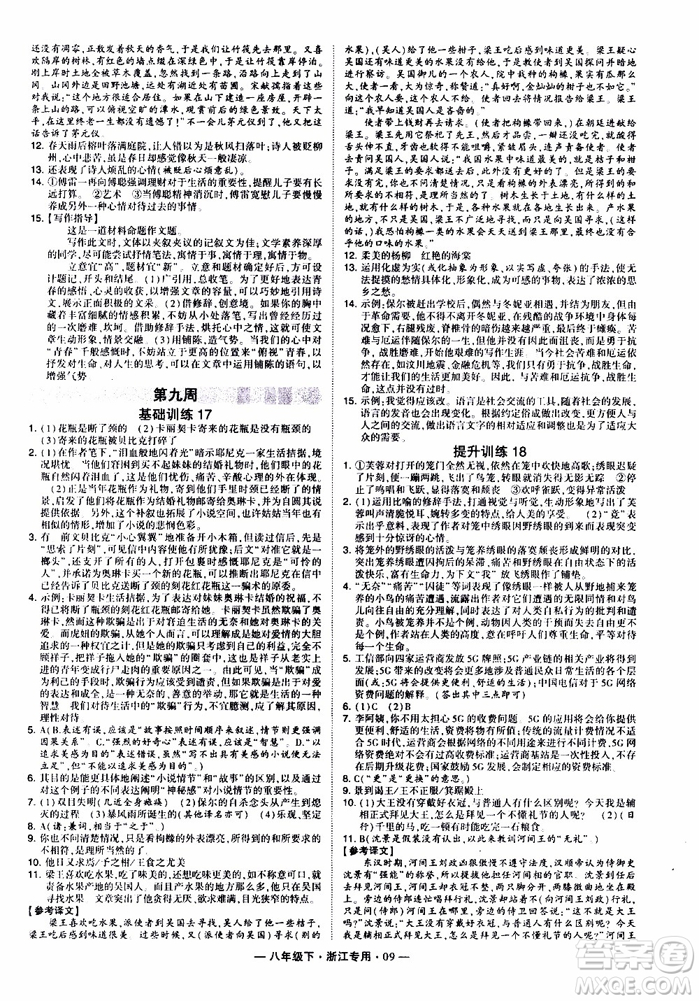 經(jīng)綸學(xué)典2020年學(xué)霸組合訓(xùn)練語(yǔ)文八年級(jí)下冊(cè)浙江專用參考答案