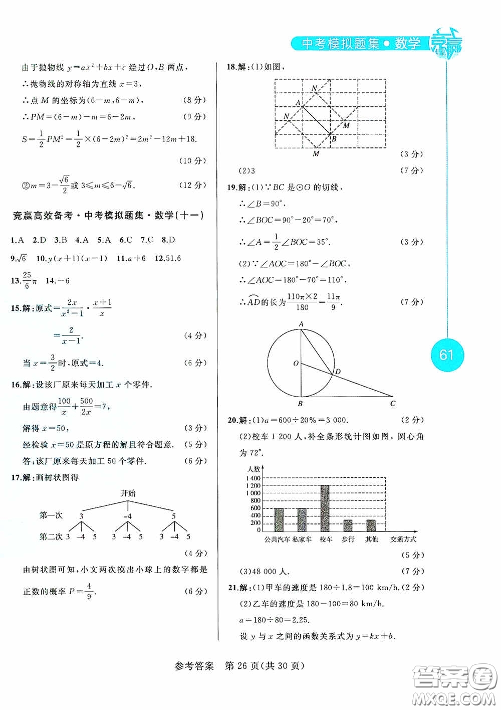 競(jìng)贏高效備考2020中考模擬題集數(shù)學(xué)長(zhǎng)春地區(qū)適用版答案