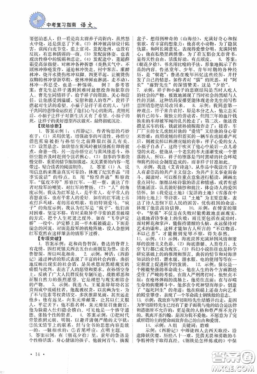 四川教育出版社2020中考復習指南語文答案