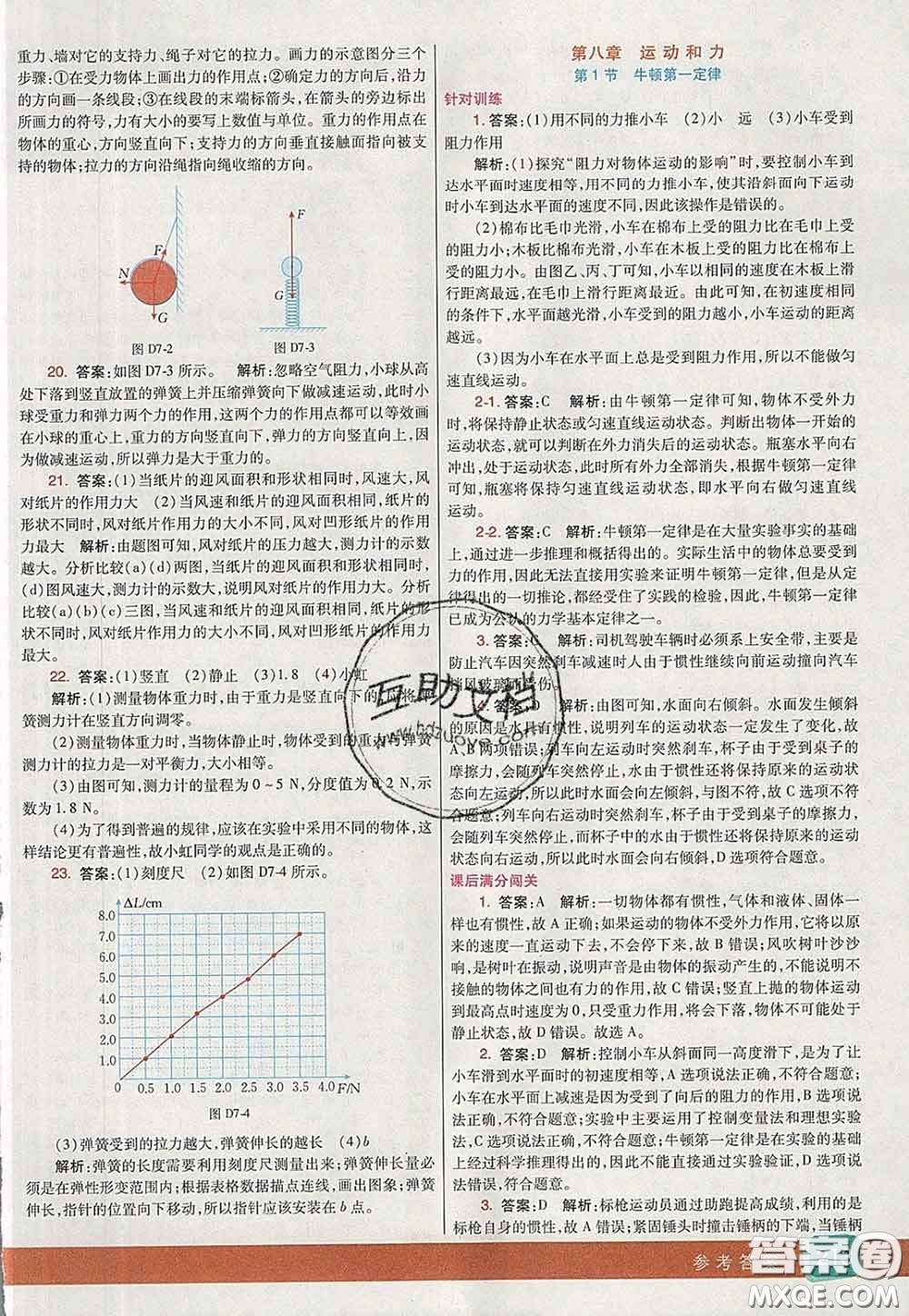 河北教育出版社2020春七彩課堂八年級(jí)物理下冊(cè)人教版答案