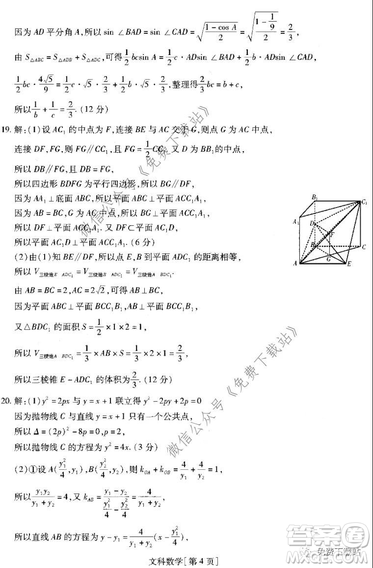 名校學(xué)術(shù)聯(lián)盟2019-2020學(xué)年度高三年級調(diào)研考試三文科數(shù)學(xué)答案