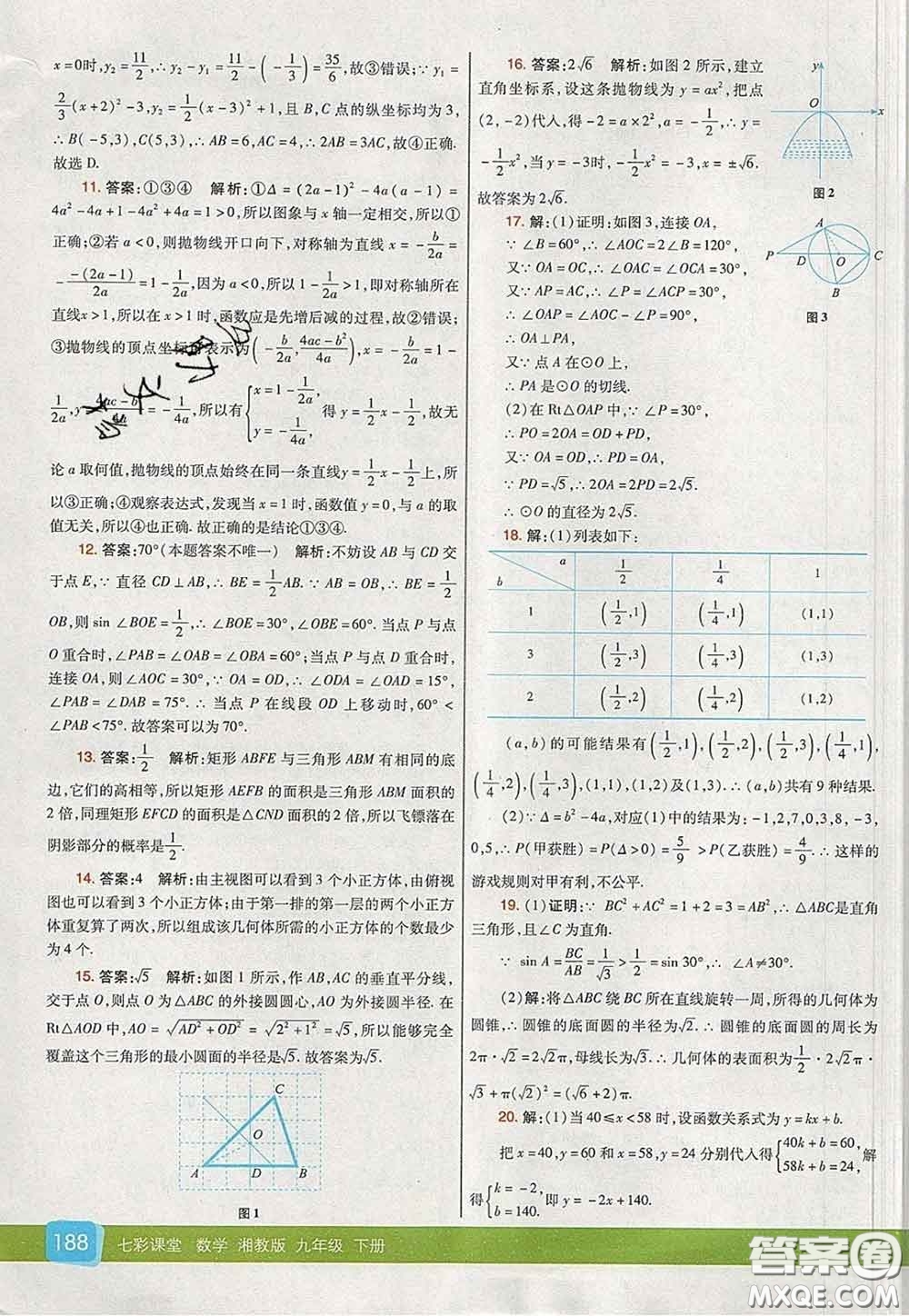 河北教育出版社2020春七彩課堂九年級(jí)數(shù)學(xué)下冊(cè)湘教版答案