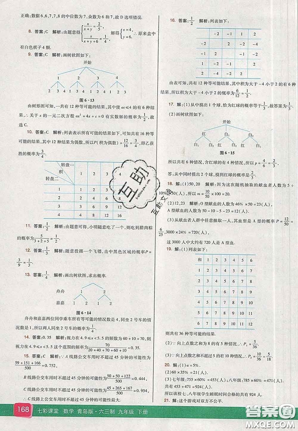 河北教育出版社2020春七彩課堂九年級數(shù)學(xué)下冊青島版六三制答案