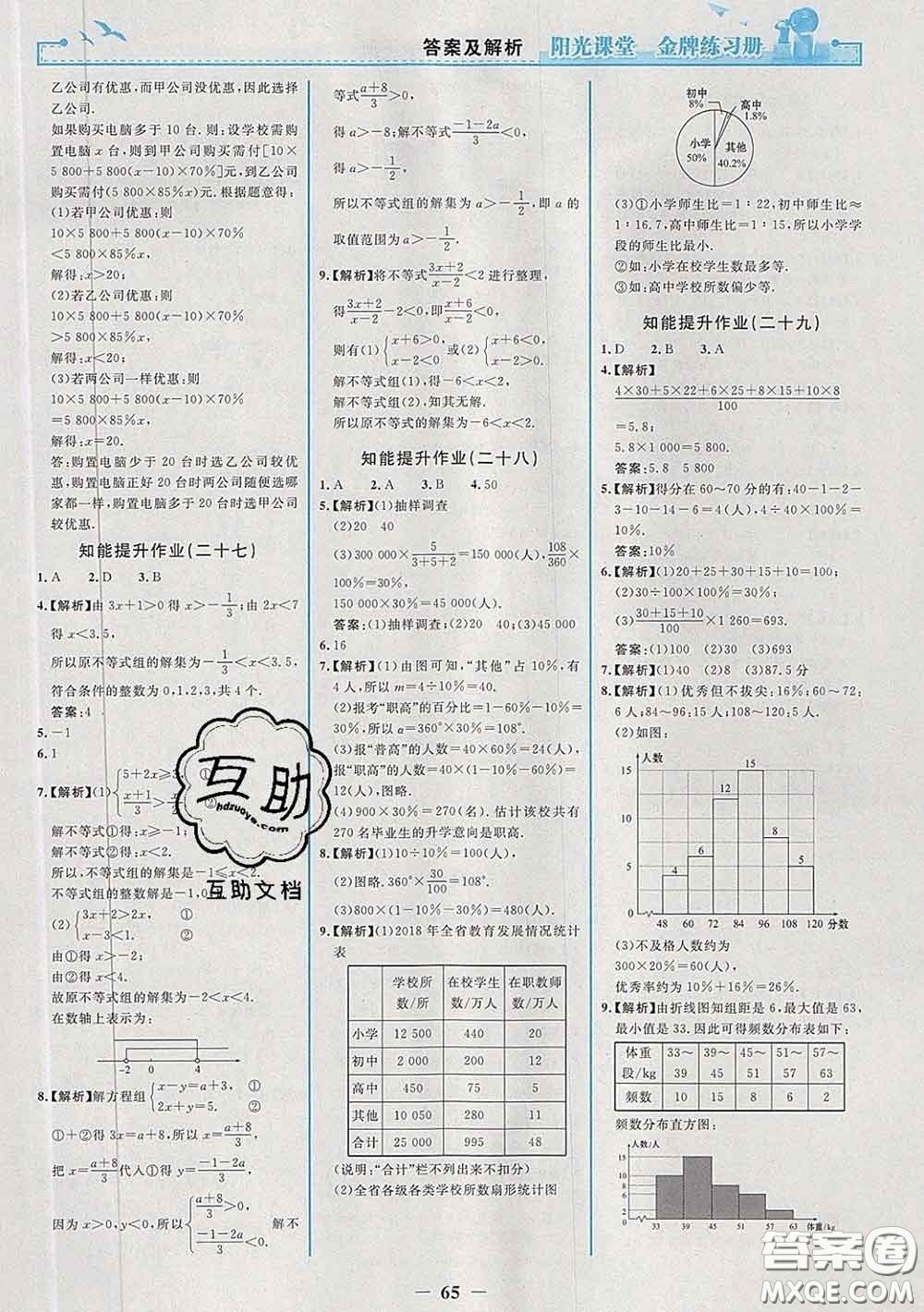 2020新版陽光課堂金牌練習(xí)冊(cè)七年級(jí)數(shù)學(xué)下冊(cè)人教版答案