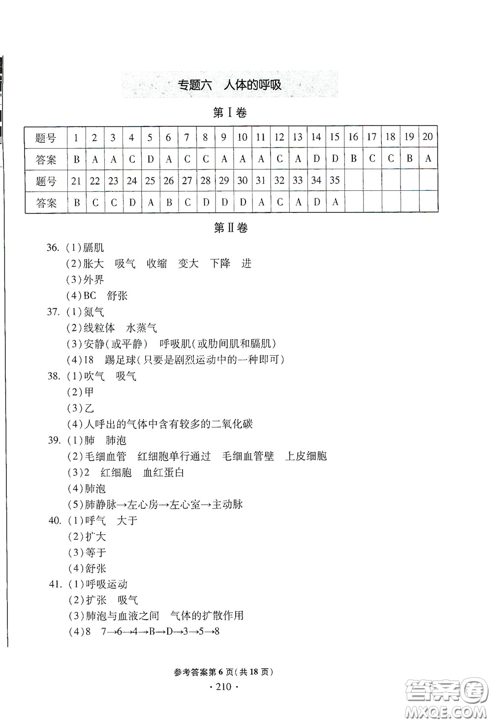 2020一本必勝中考生物模擬試題銀版答案