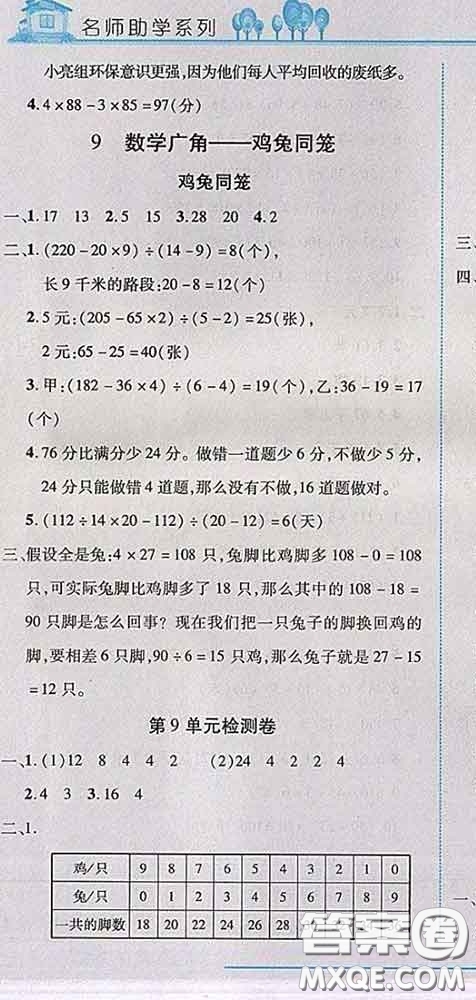 2020春名師助學(xué)系列細(xì)解巧練四年級數(shù)學(xué)下冊人教版答案