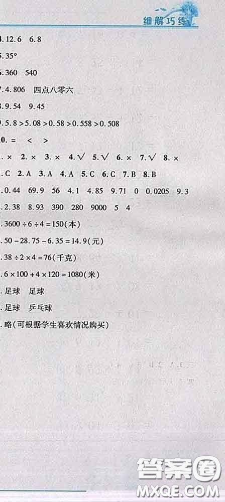 2020春名師助學(xué)系列細(xì)解巧練四年級數(shù)學(xué)下冊人教版答案