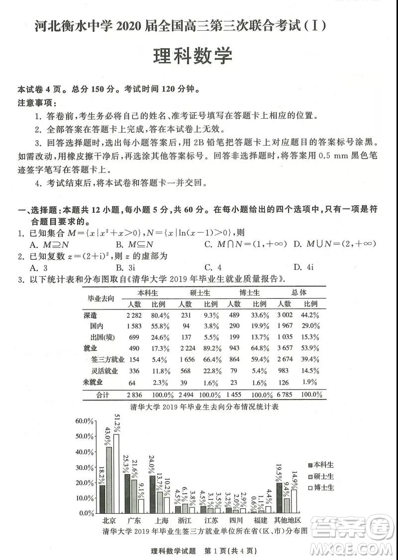 河北衡水中學(xué)2020屆全國高三第三次聯(lián)合考試?yán)砜茢?shù)學(xué)試題及答案