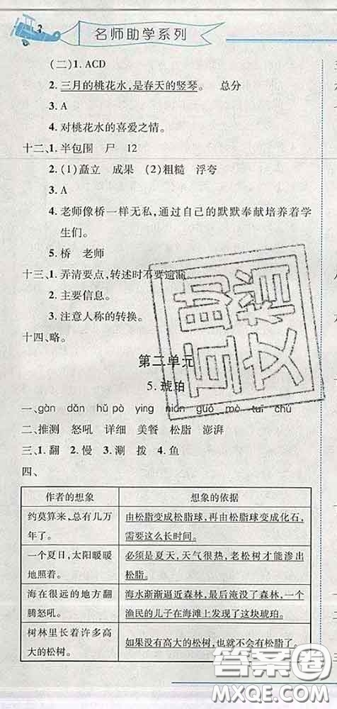 2020春名師助學(xué)系列細(xì)解巧練四年級(jí)語(yǔ)文下冊(cè)人教版答案