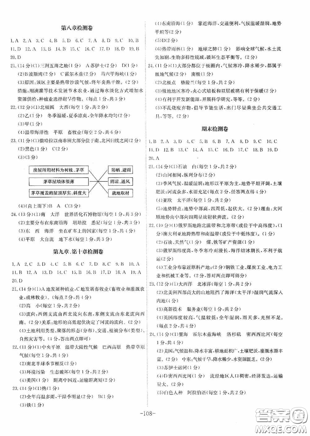 安徽師范大學(xué)出版社2020木牘教育課時A計(jì)劃七年級地理下冊人教版答案