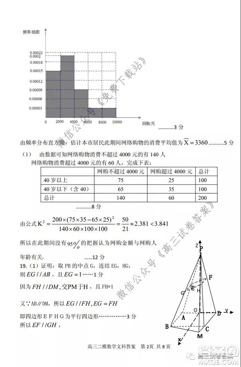 保定2020年高三第二次模擬考試文科數(shù)學試題及答案