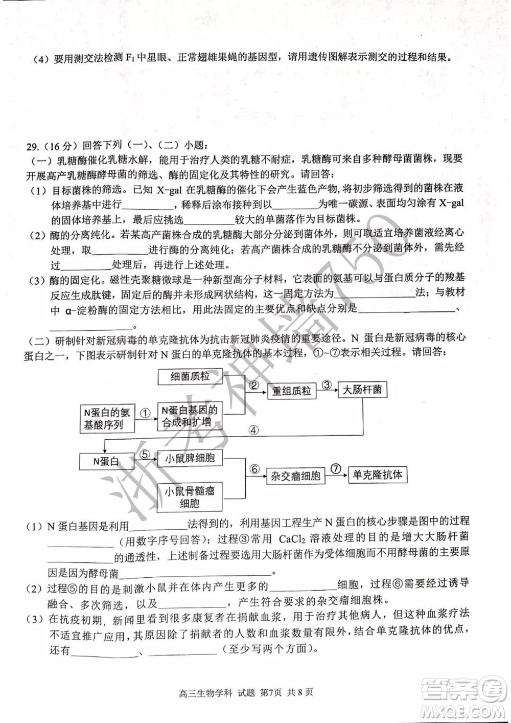 2019學(xué)年第二學(xué)期浙江七彩陽光新高考研究聯(lián)盟階段性評估高三生物試題及答案