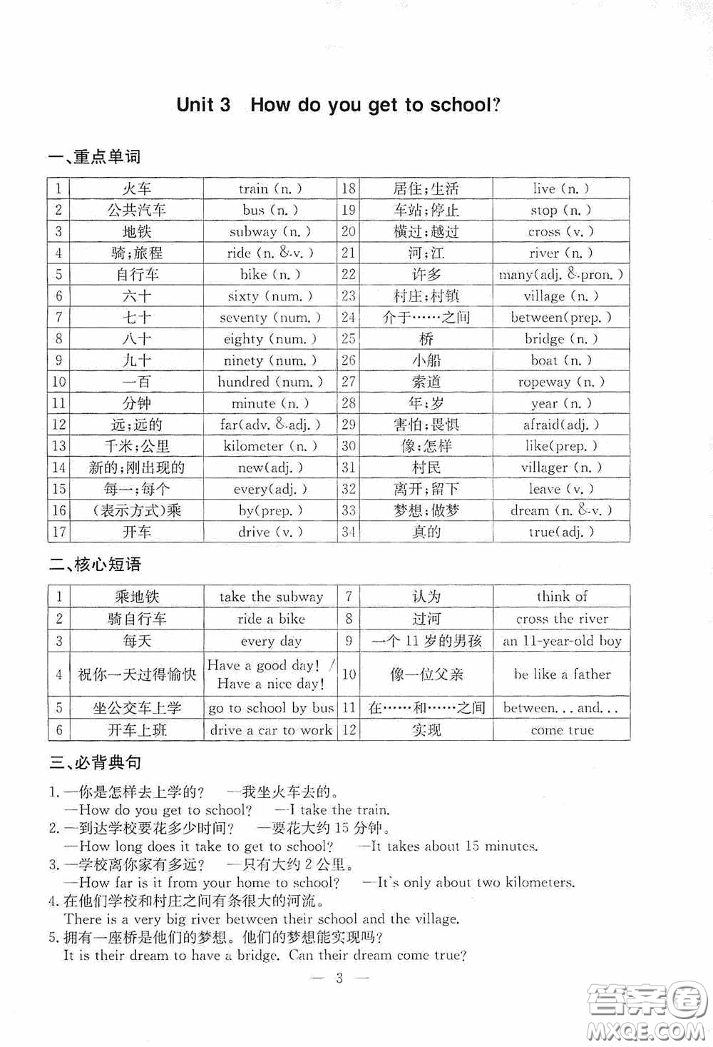 云南科技出版社2020名師金典七年級(jí)英語(yǔ)下冊(cè)人教版隨身寶答案