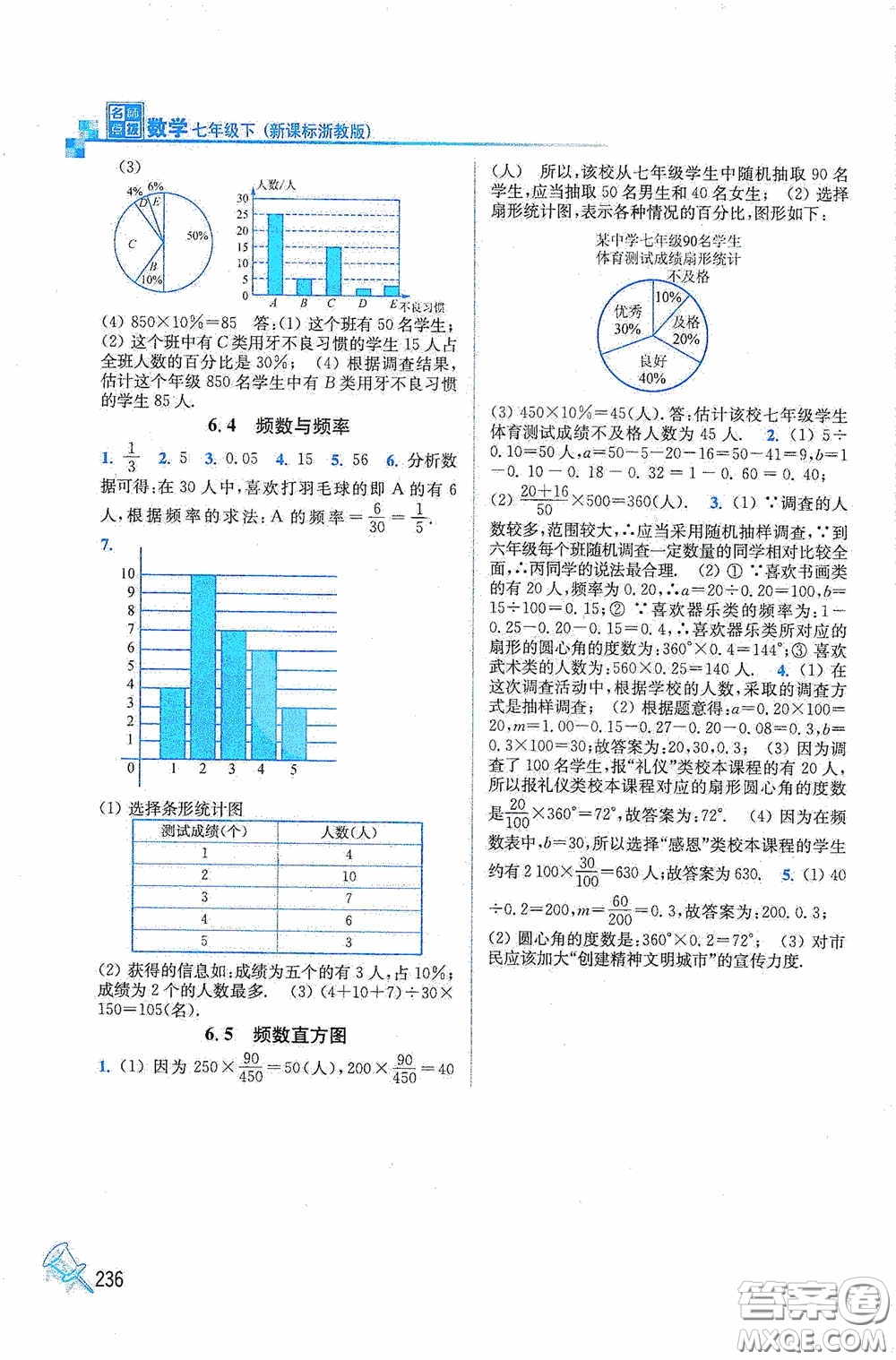 東南大學(xué)出版社2020名師點(diǎn)撥課課通教材全解析七年級(jí)數(shù)學(xué)下冊(cè)湘教版答案