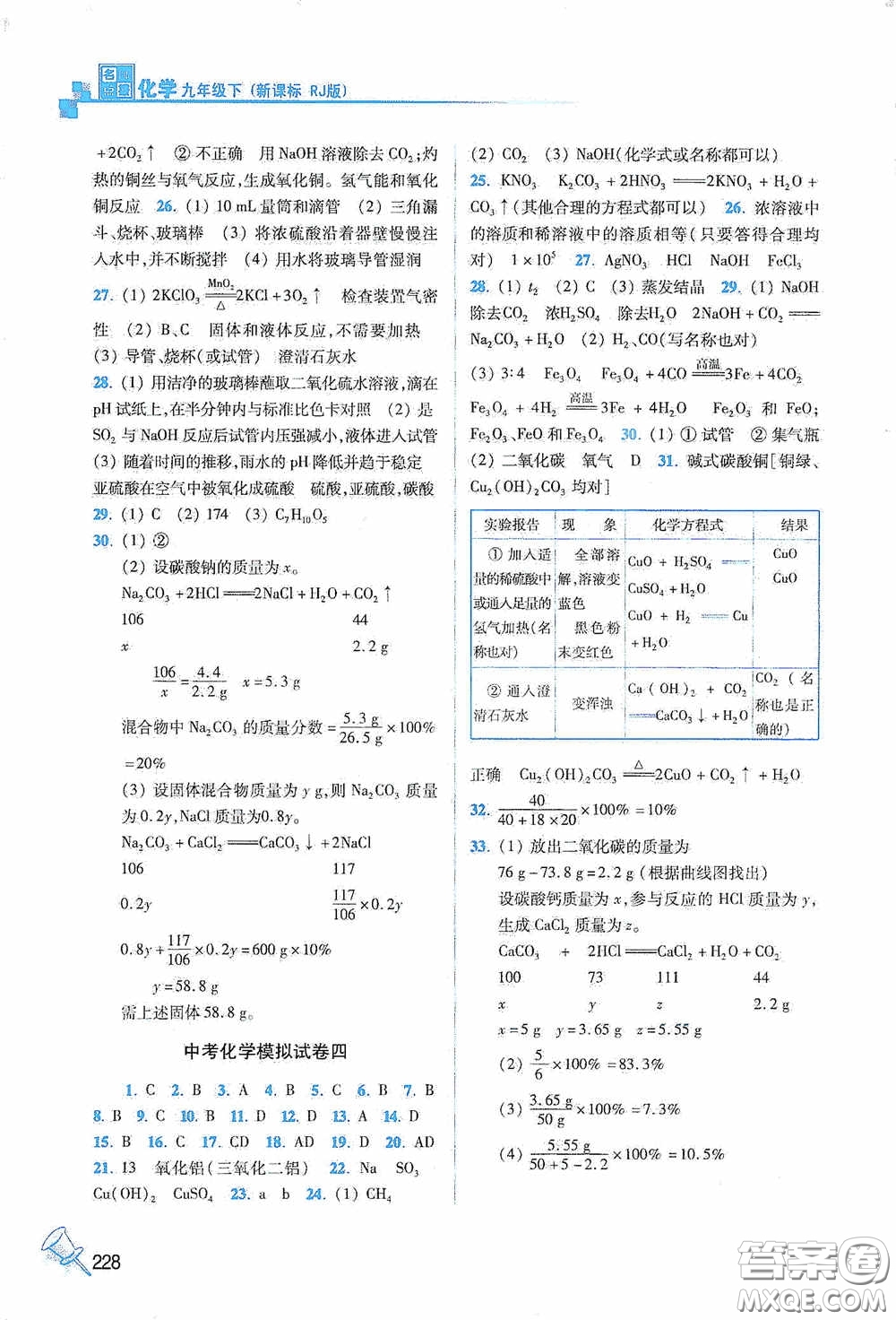 東南大學出版社2020名師點撥課課通教材全解析九年級化學下冊人教版答案