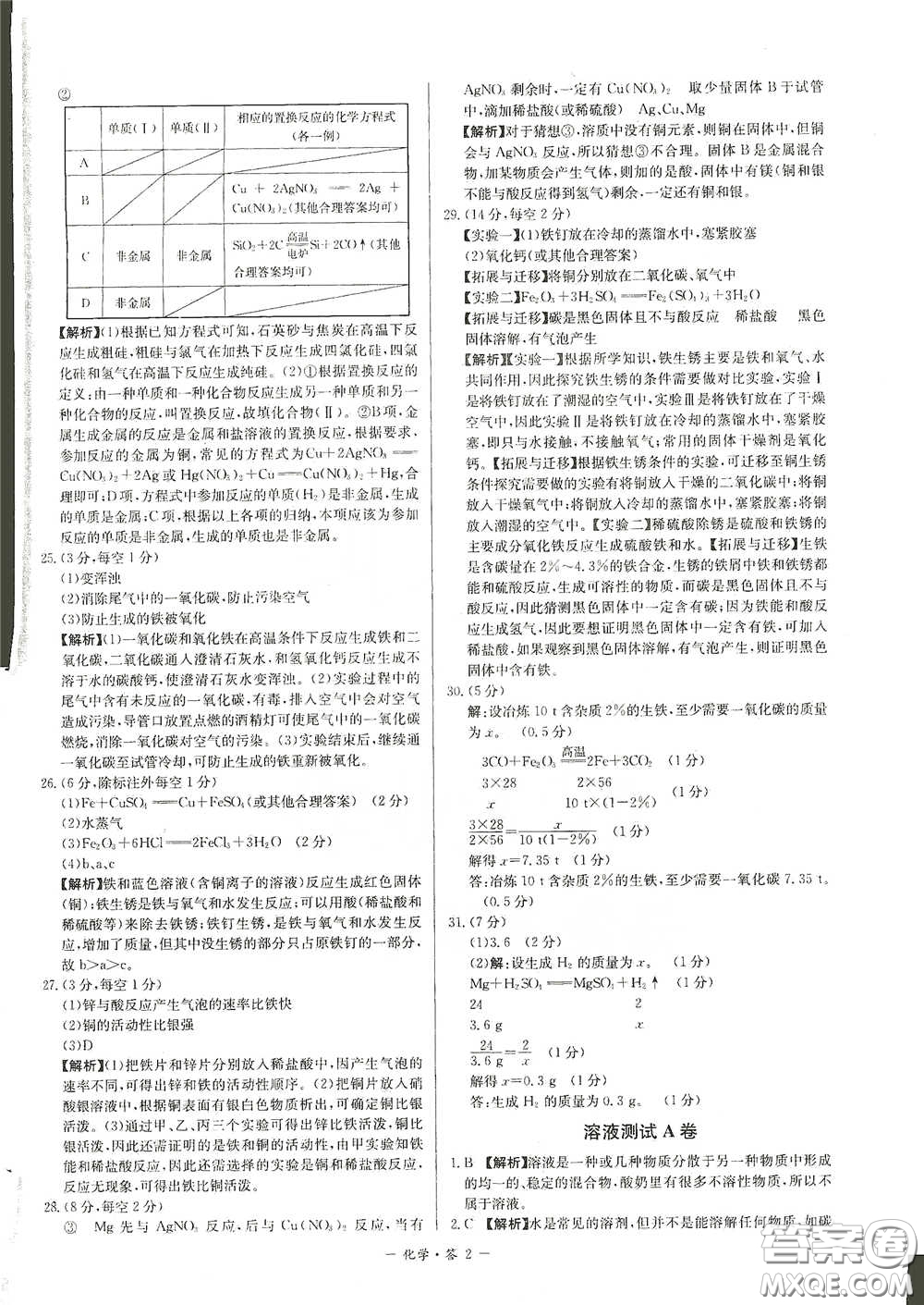 西藏人民出版社2020天利38套對接中考單元專題雙測卷九年級化學(xué)下冊人教版答案