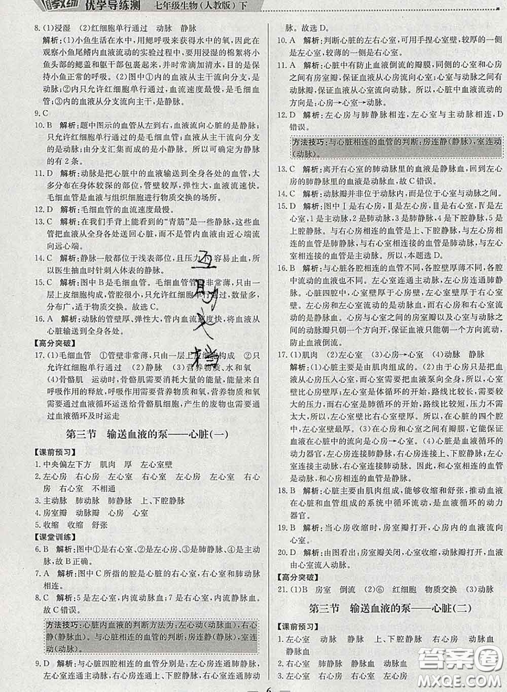 2020春提分教練優(yōu)學(xué)導(dǎo)練測(cè)七年級(jí)生物下冊(cè)人教版答案