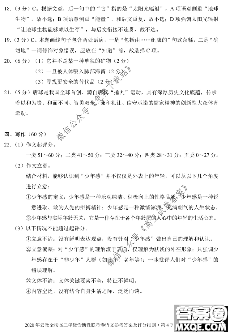 2020年云教金榜高三年級診斷性聯(lián)考卷語文試題及答案