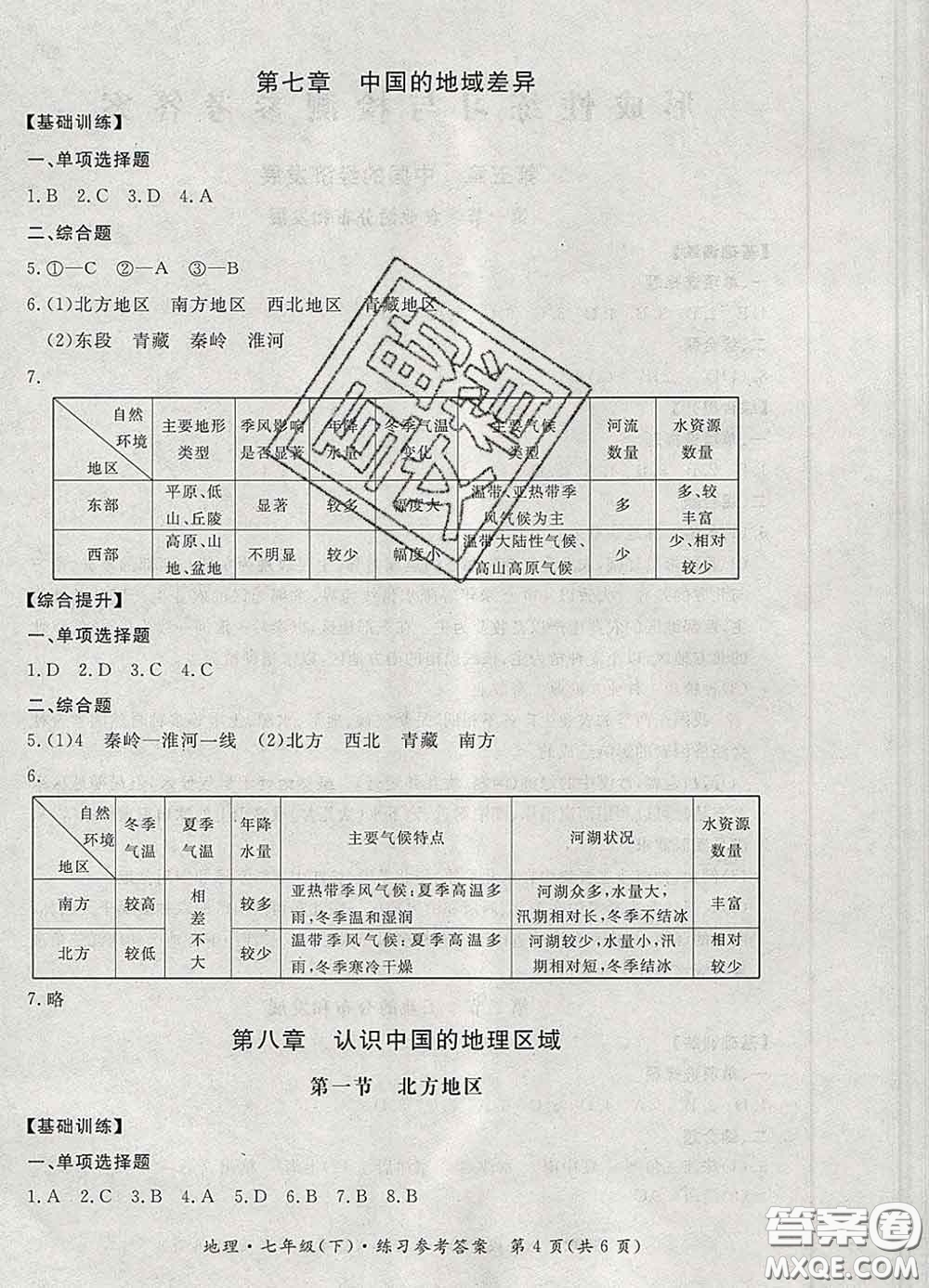 2020新版新課標形成性練習(xí)與檢測七年級地理下冊人教版答案