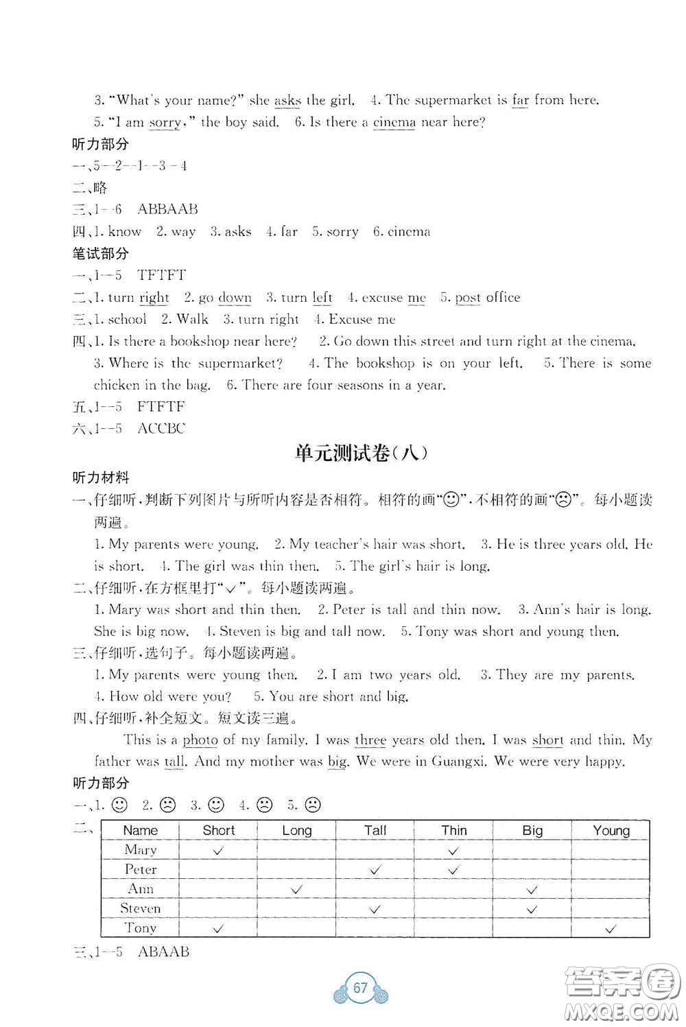 廣西教育出版社2020自主學(xué)習(xí)能力測評(píng)單元測試五年級(jí)英語下冊(cè)C版答案