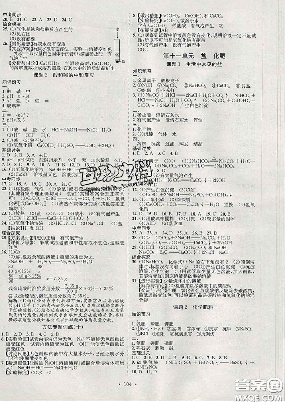 2020春思路教練同步課時作業(yè)九年級化學(xué)下冊人教版答案