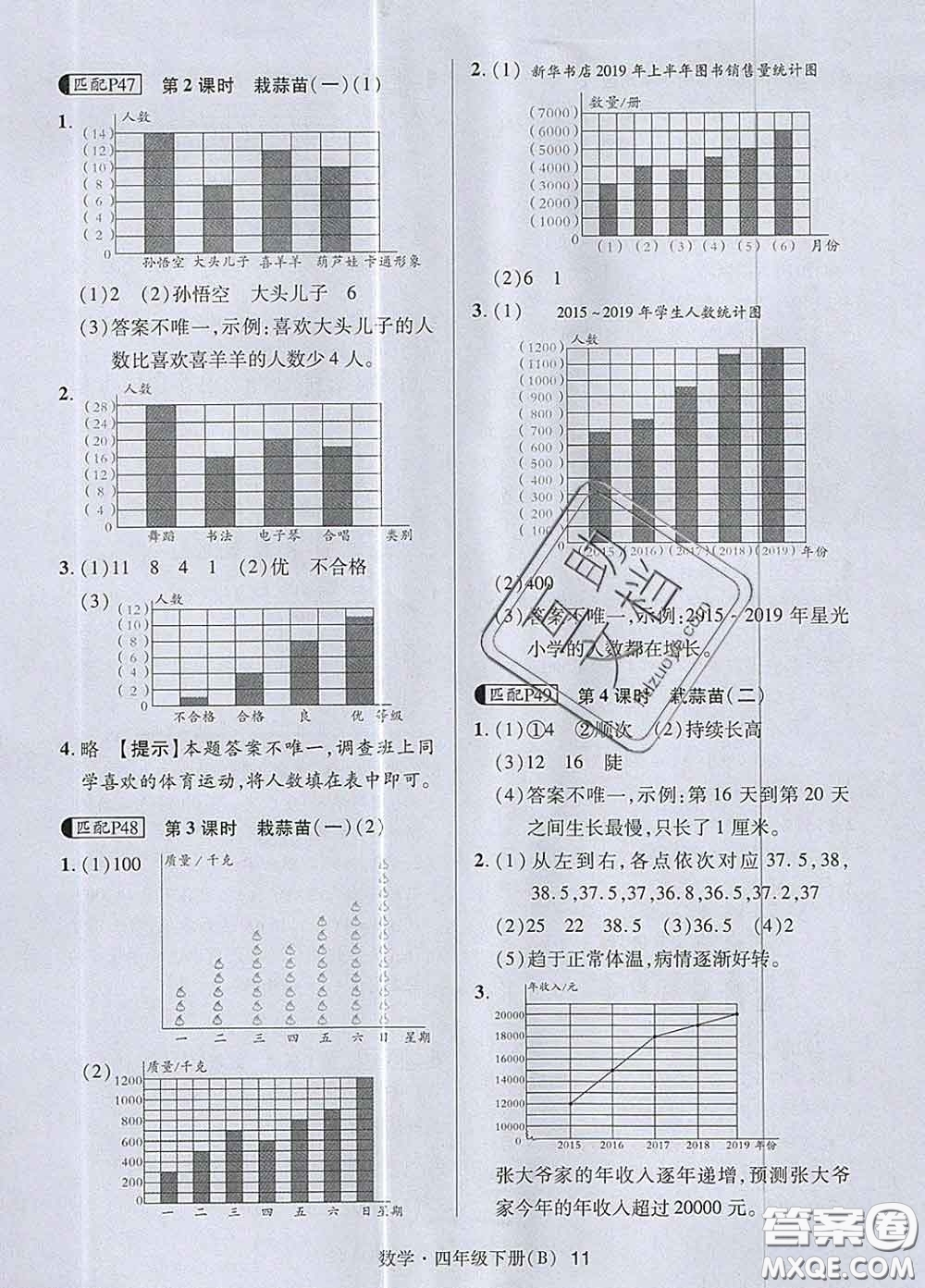 世界圖書出版社2020春狀元天天練四年級數(shù)學(xué)下冊北師版答案