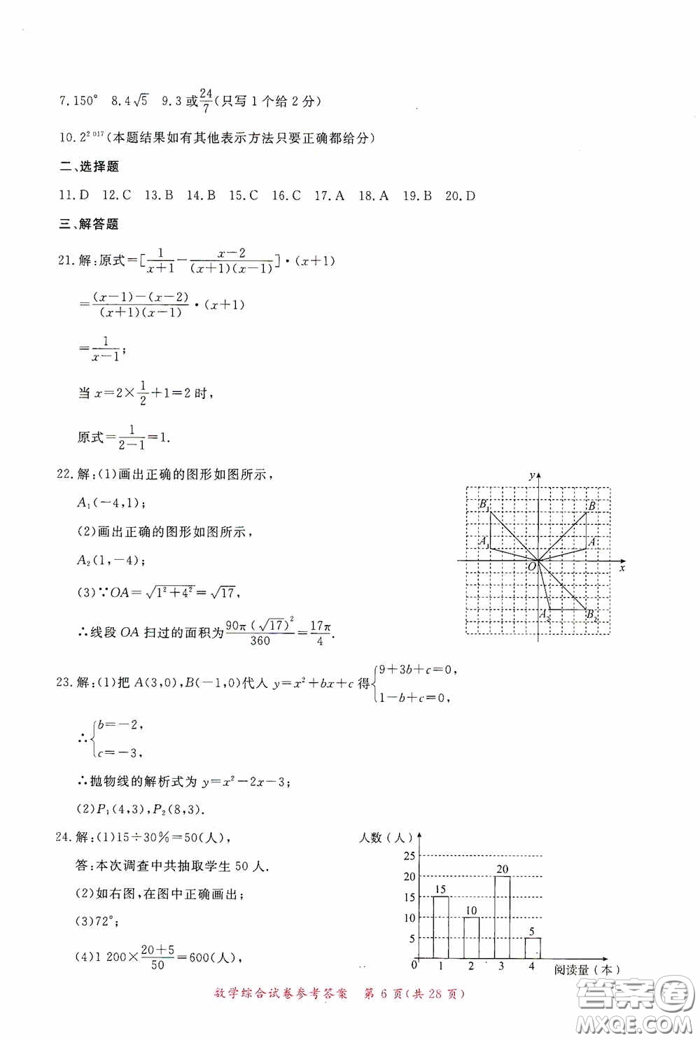 2020年資源與評(píng)價(jià)全程總復(fù)習(xí)數(shù)學(xué)綜合試卷答案