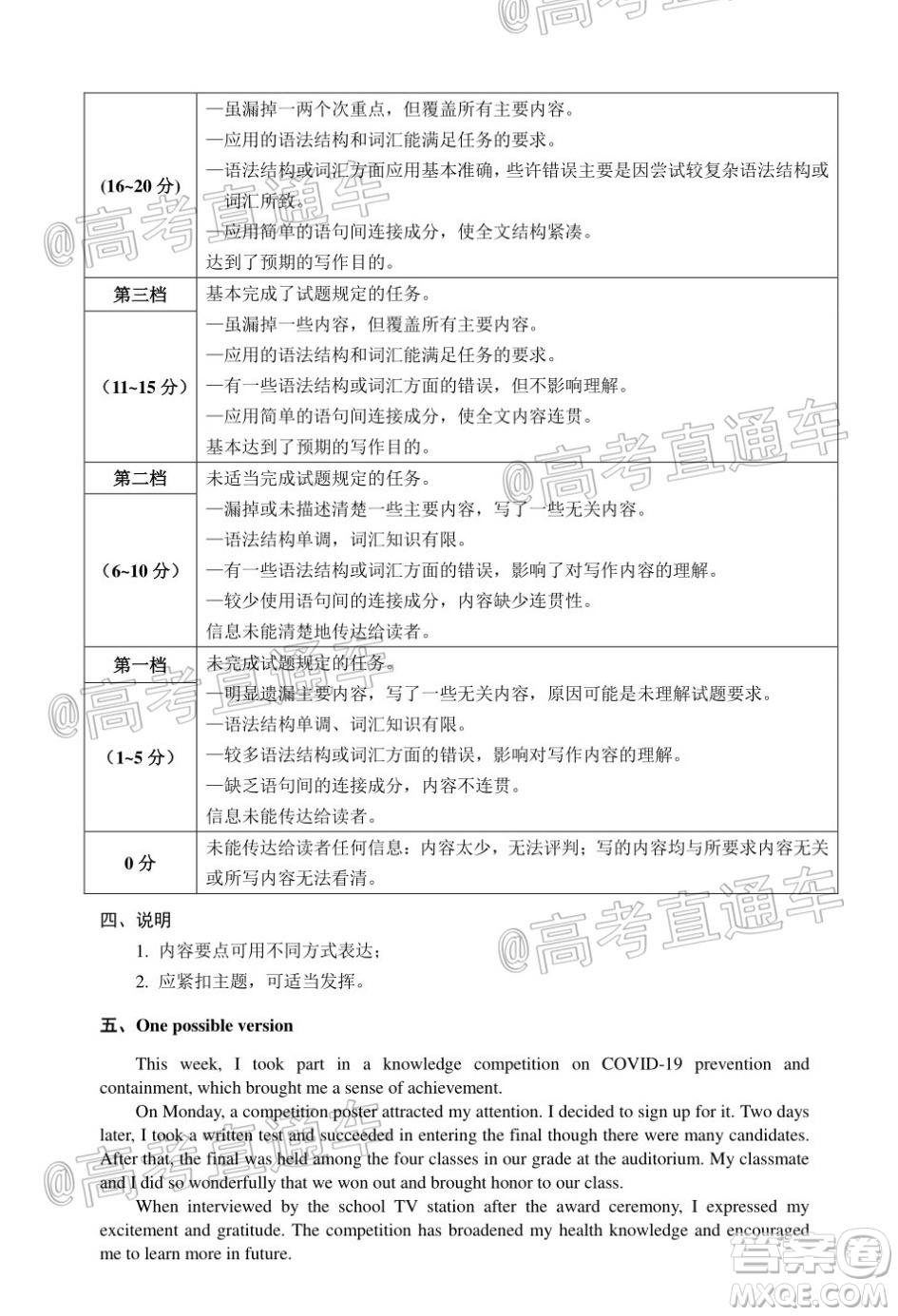 廈門市2020屆高中畢業(yè)班五月質(zhì)量檢查英語試題及答案