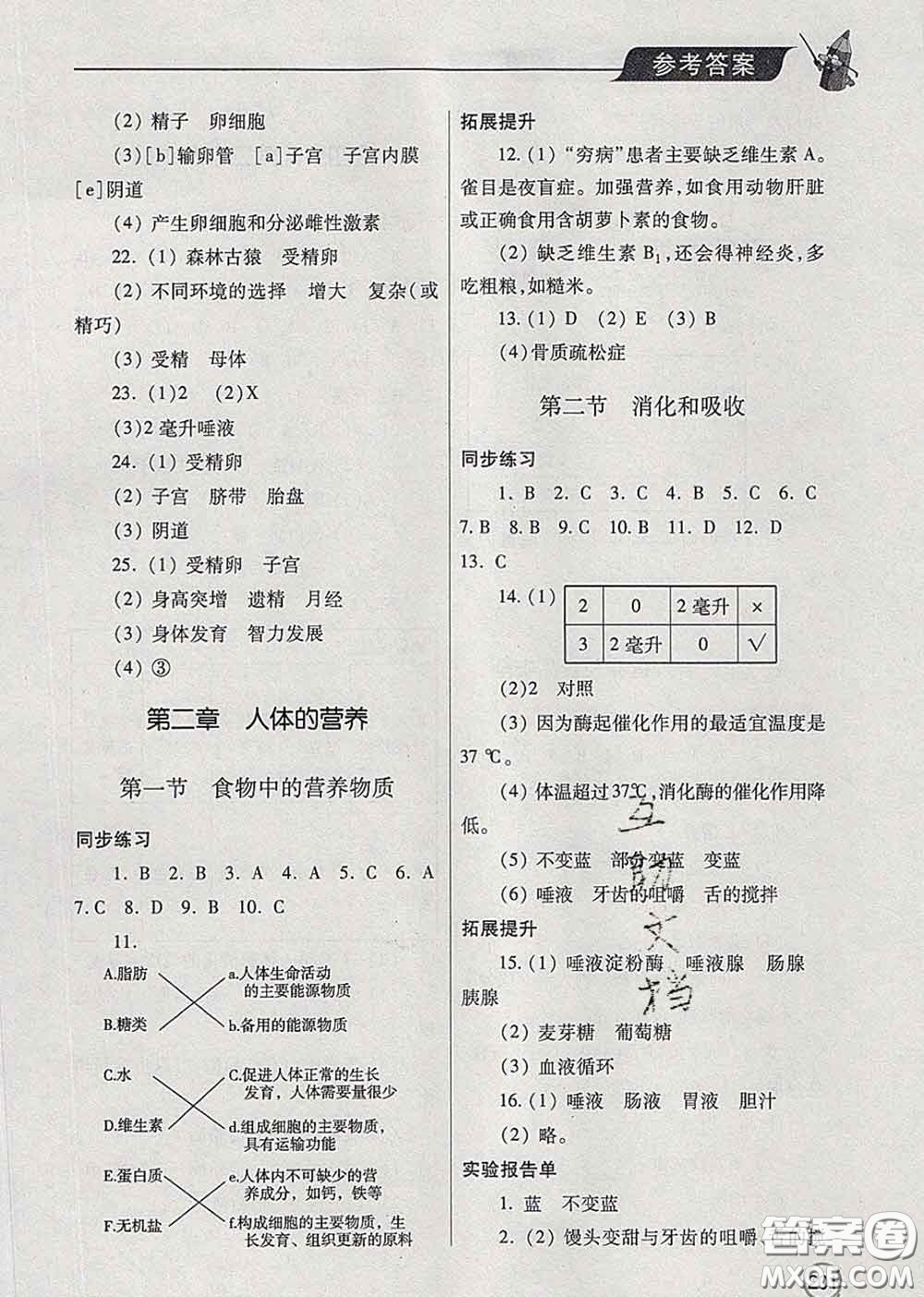 青島出版社2020春新課堂同步學(xué)習(xí)與探究七年級生物下冊答案