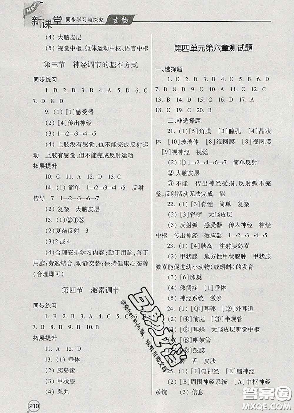 青島出版社2020春新課堂同步學(xué)習(xí)與探究七年級生物下冊答案