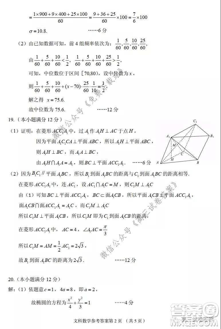 武漢市2020屆高中畢業(yè)生五月質(zhì)量檢測文科數(shù)學(xué)試題及答案