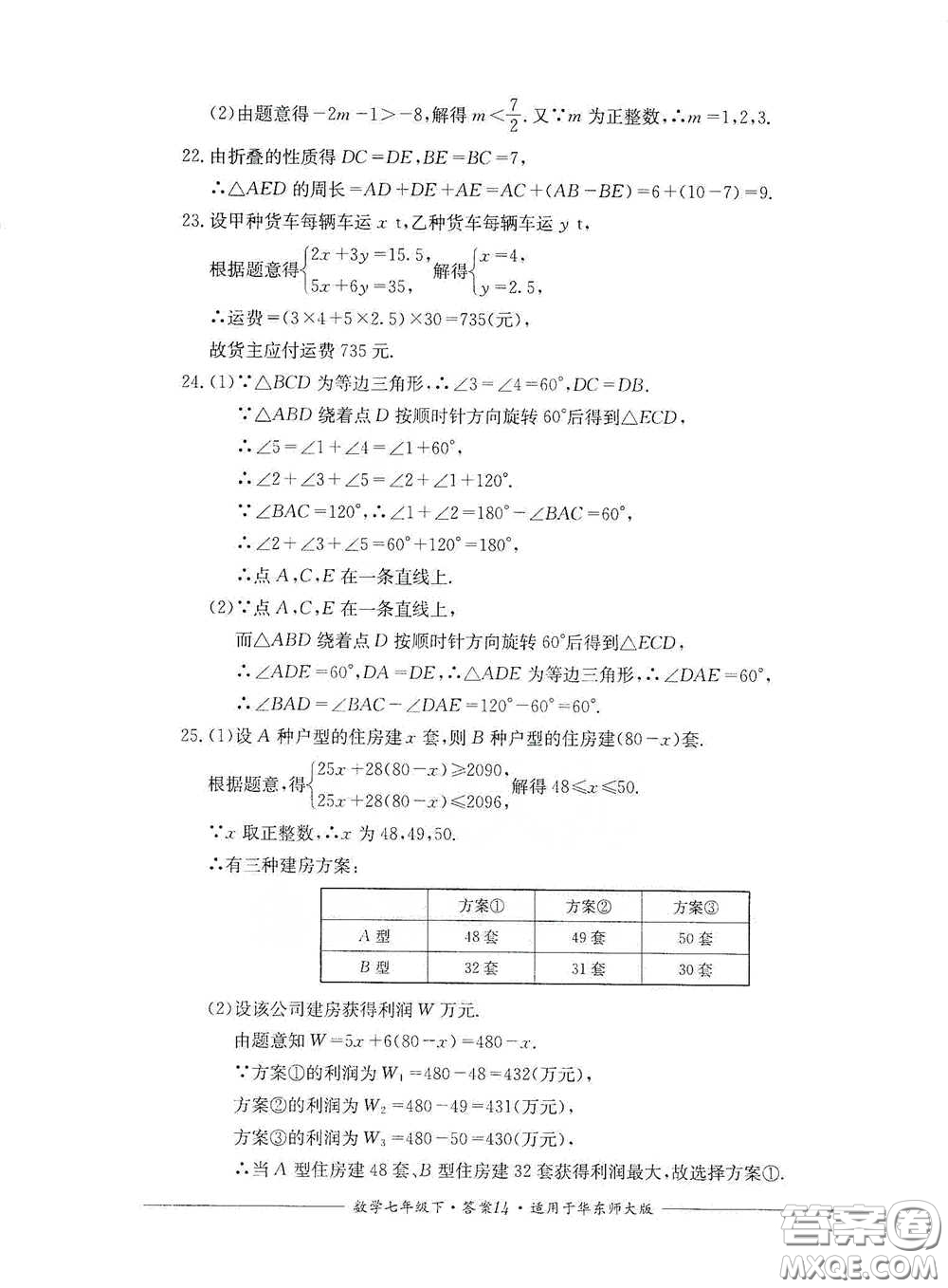 四川教育出版社2020單元測(cè)評(píng)七年級(jí)數(shù)學(xué)下冊(cè)人教版答案