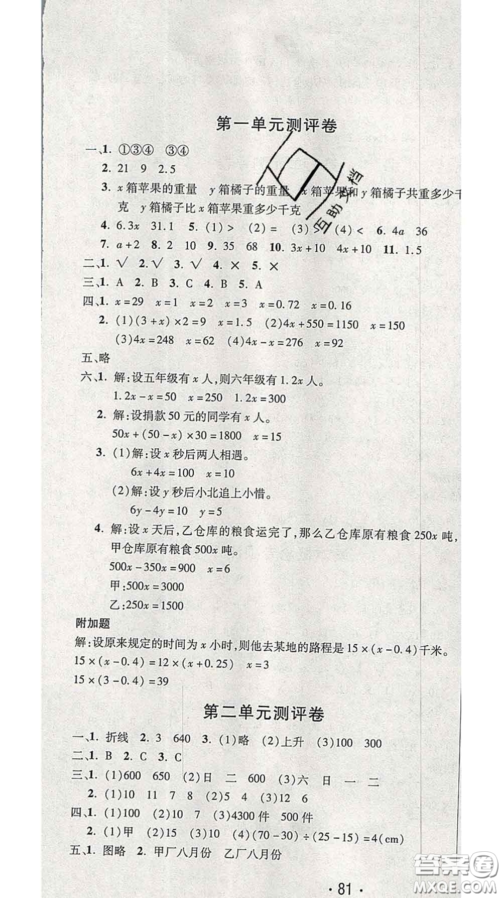 三甲文化2020新版創(chuàng)新考王完全試卷五年級數(shù)學(xué)下冊蘇教版答案