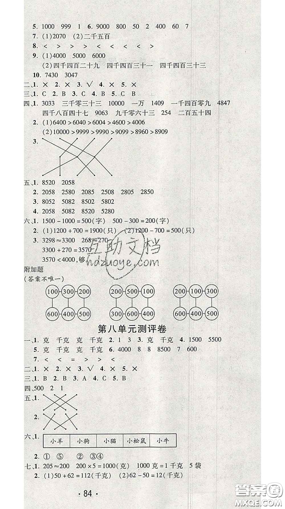 三甲文化2020新版創(chuàng)新考王完全試卷二年級(jí)數(shù)學(xué)下冊(cè)人教版答案