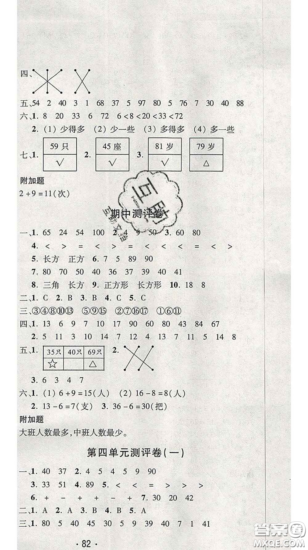 三甲文化2020新版創(chuàng)新考王完全試卷一年級數學下冊蘇教版答案