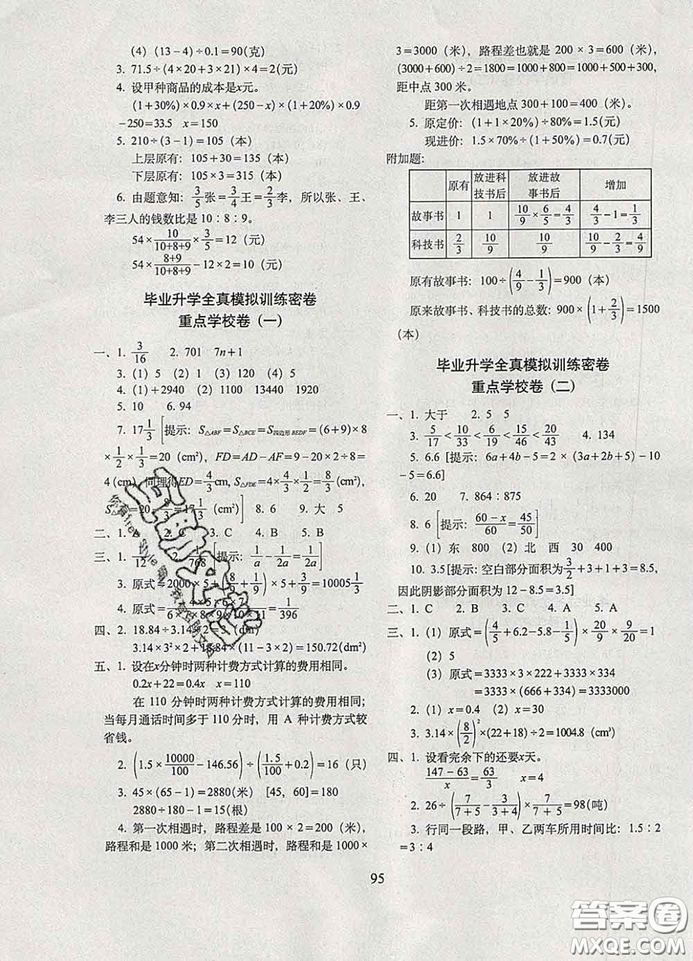 2020春期末沖刺100分完全試卷六年級(jí)數(shù)學(xué)下冊(cè)蘇教版答案