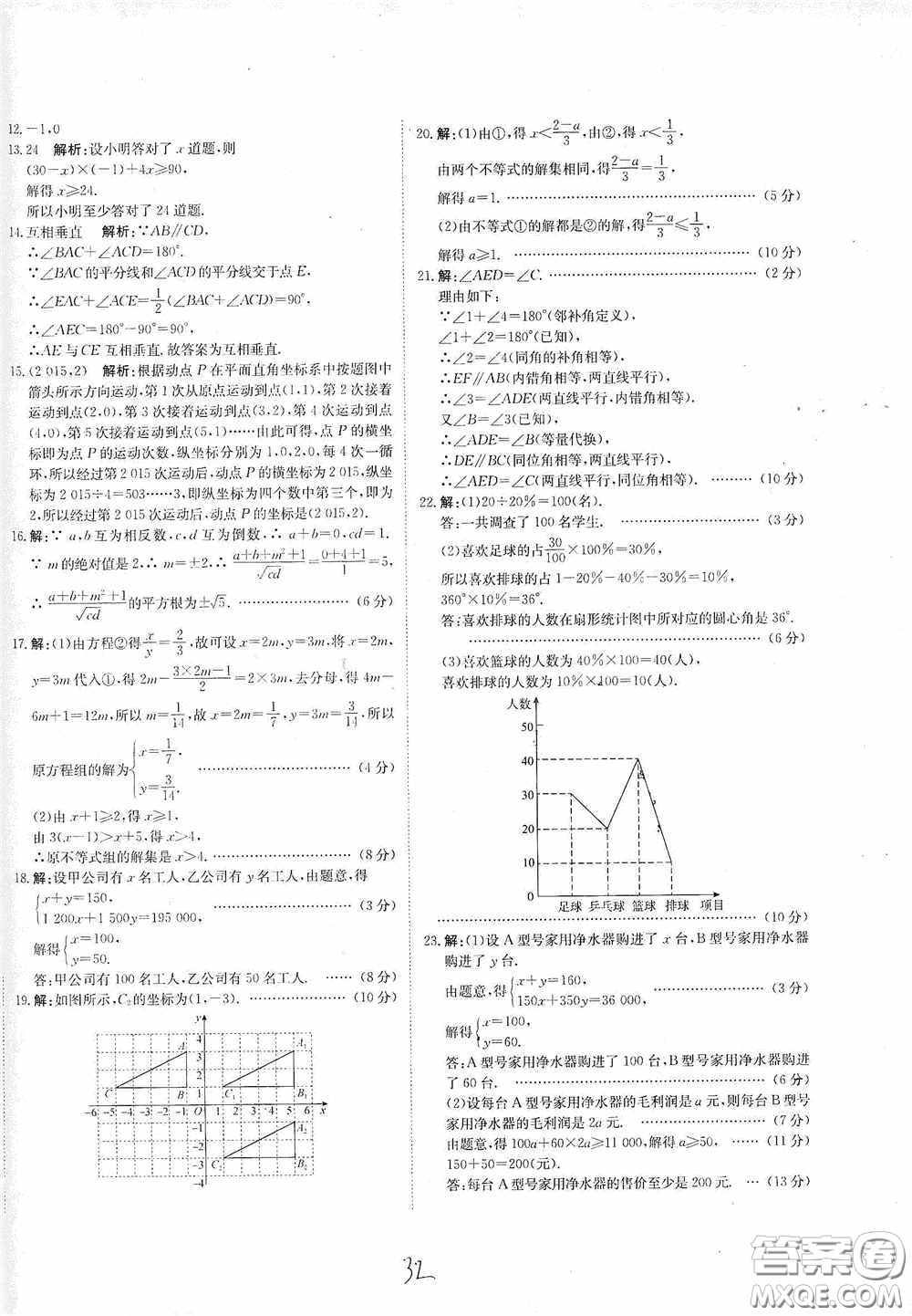 北京教育出版社2020新目標(biāo)檢測(cè)同步單元測(cè)試卷七年級(jí)數(shù)學(xué)下冊(cè)人教版答案